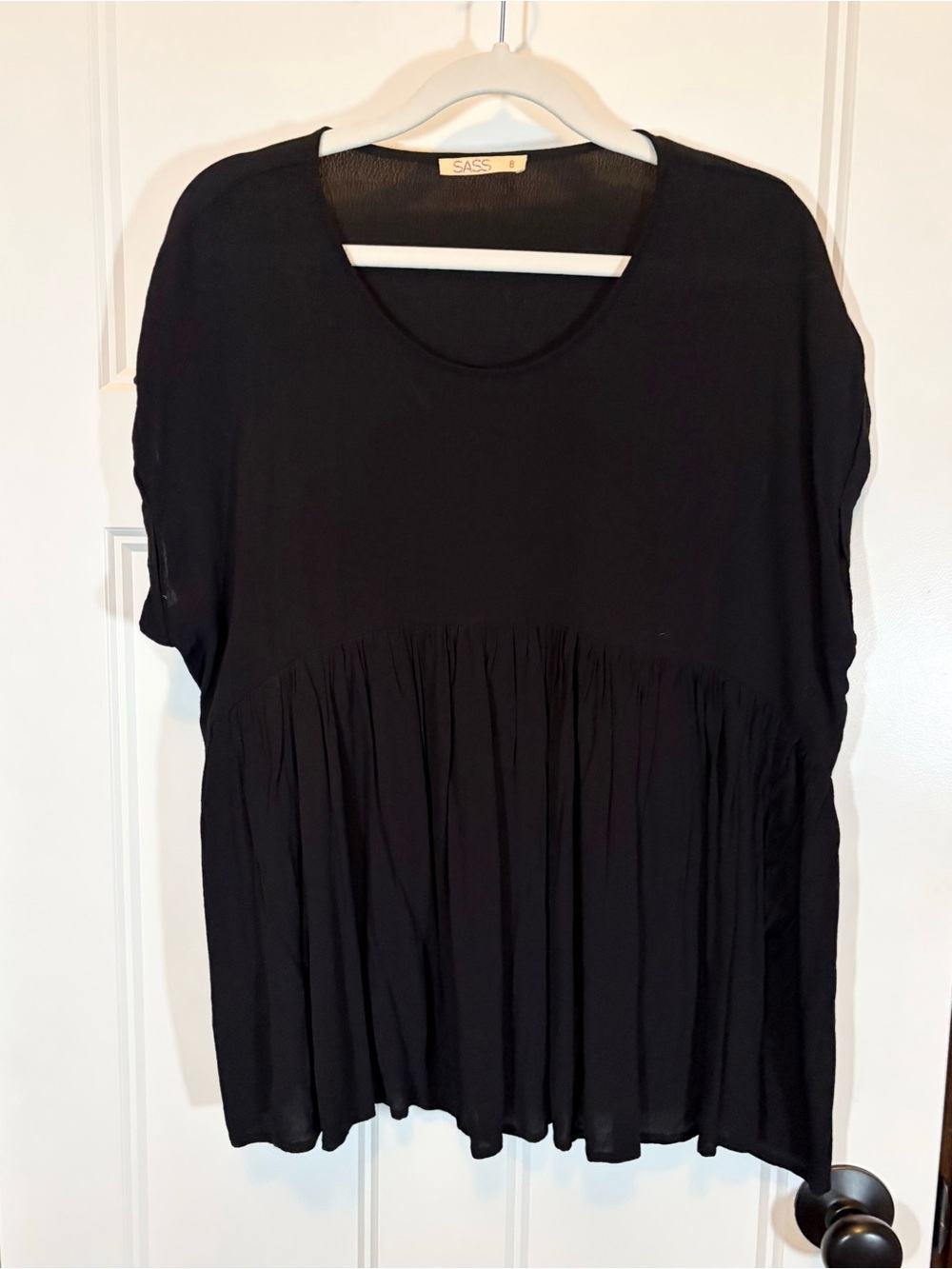 SASS Black Babydoll Blouse Flowy Gathered Empire Waist Top Whimsigoth sz US 4
